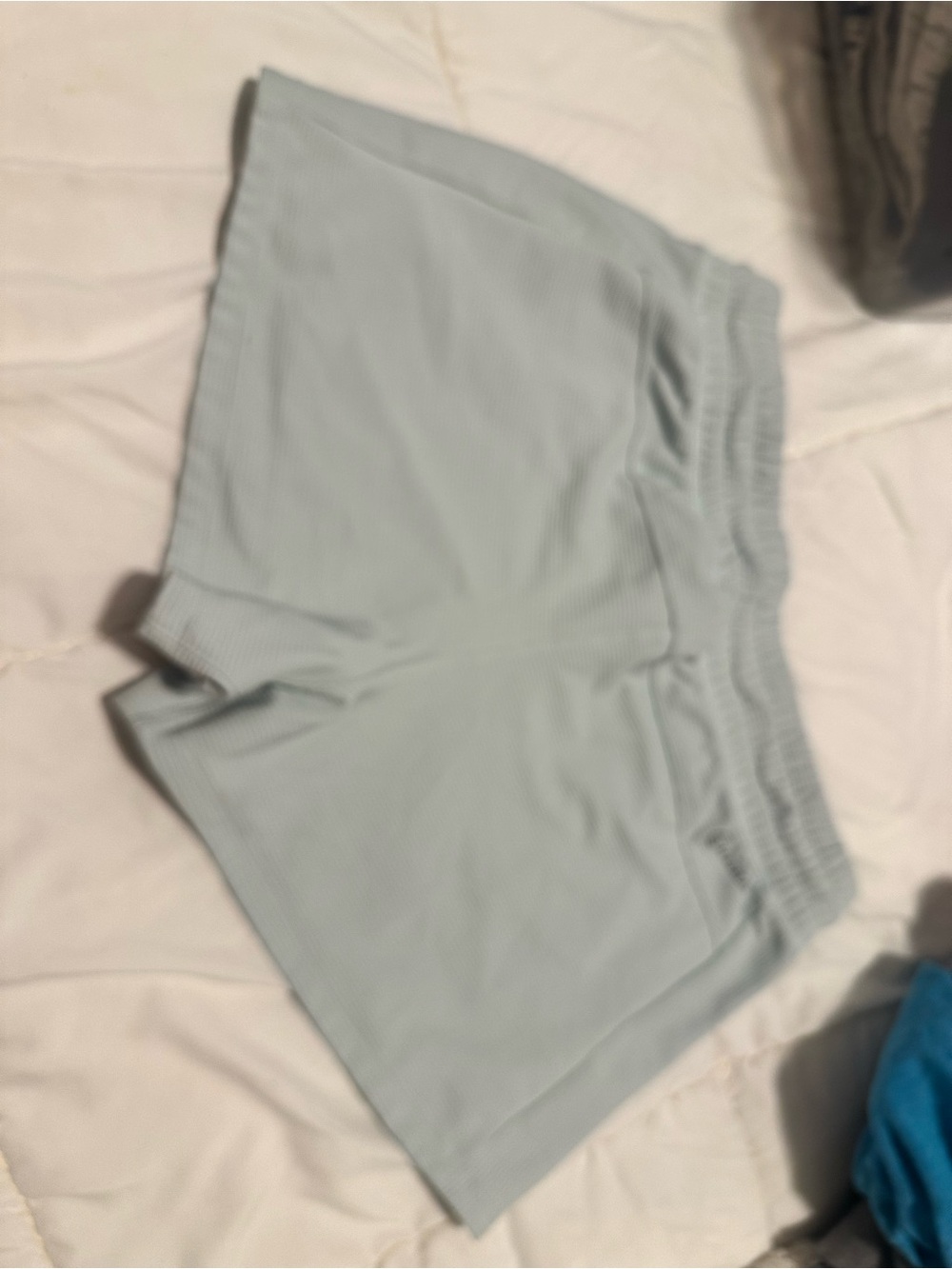 adidas Pale Blue Ribbed Drawstring Shorts - Picture 3 of 7
